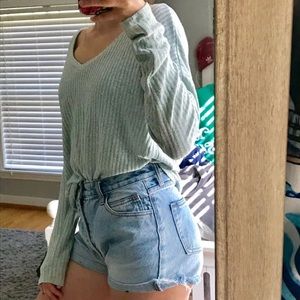 Mint colored flowy ribbed top